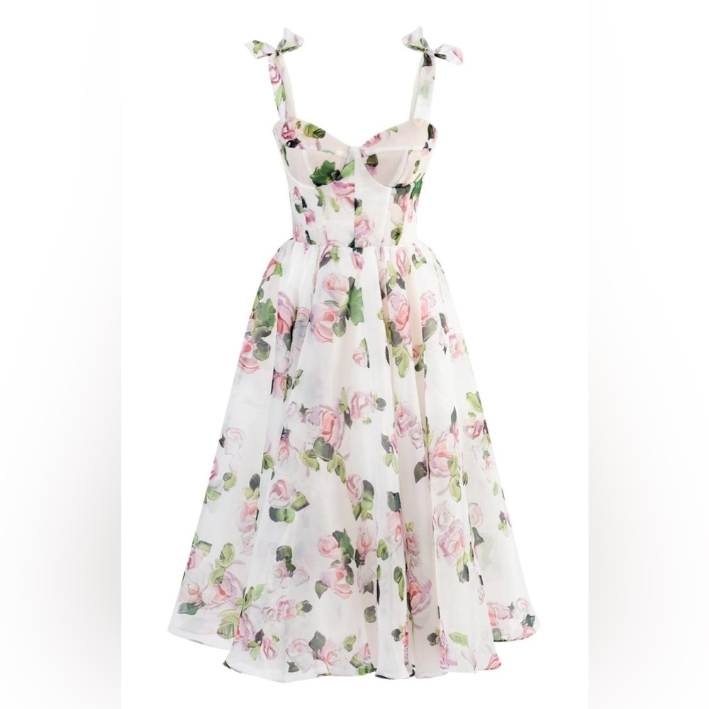 Milla Tender floral midi tie-strap dress